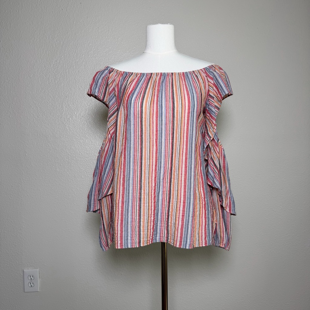 Off Shoulder Cotton Striped Top | Peekaboo Shoulders  (Size S)